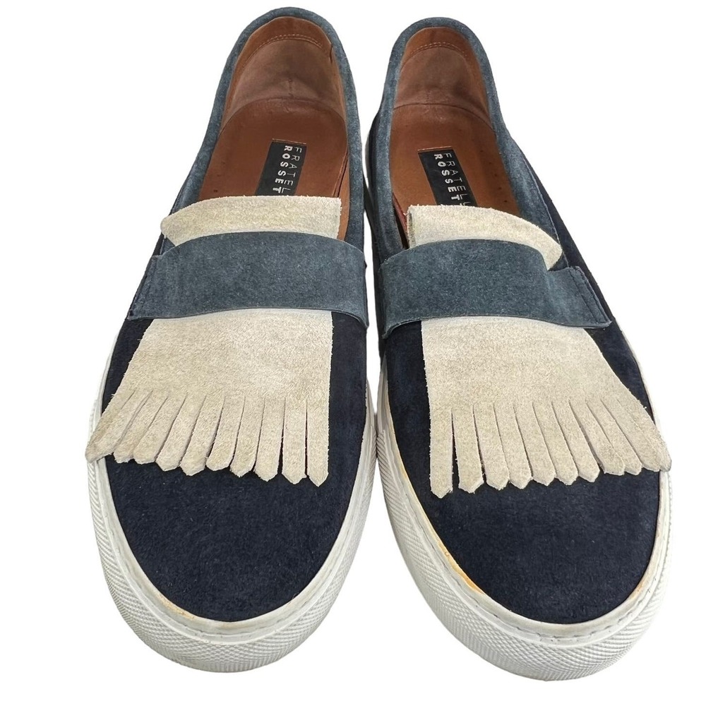 Fratelli Rossetti Navy Blue Suede Kiltie Fringe Slip On Sneakers‎ Mens US8 EU41